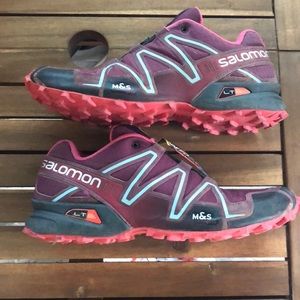 Salomon Women's Trail Running Shoes — Burgundy/Red NO LACES
